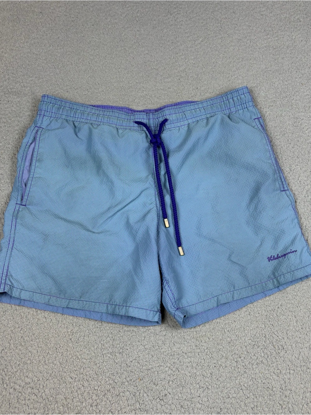 Vilebrequin Swim Trunks Mens M Purple Green Check Drawstring Lined Beach